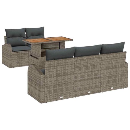 vidaXL Set da pranzo da giardino 6 pezzi con cuscini in rattan grigio e acacia
