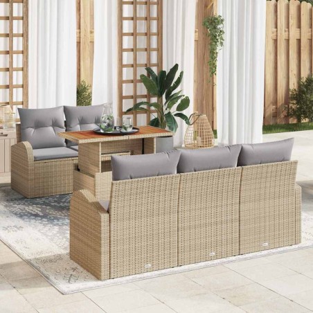 vidaXL Set da pranzo da giardino 6 pezzi con cuscini beige in rattan sintetico e acacia.