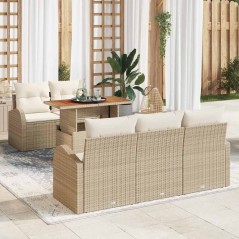 vidaXL Set da pranzo da giardino 6 pezzi con cuscini in rattan beige e acacia