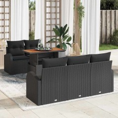 vidaXL Set da Pranzo da Giardino a 6 Pezzi con Cuscini in Rattan Nero e Acacia