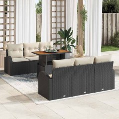 vidaXL Set da Pranzo da Giardino da 7 Pezzi con Cuscini in Rattan Polyrattan Nero e Acacia
