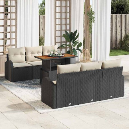 vidaXL Set da Pranzo da Giardino da 7 Pezzi con Cuscini in Rattan Polyrattan Nero e Acacia