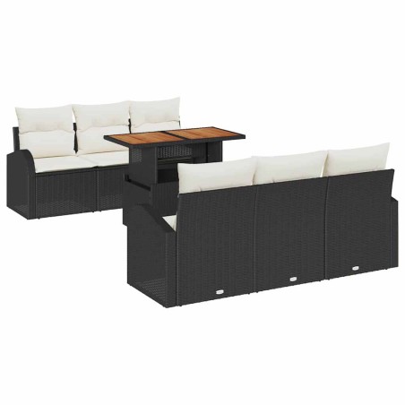 vidaXL Set da Pranzo da Giardino da 7 Pezzi con Cuscini in Rattan Polyrattan Nero e Acacia