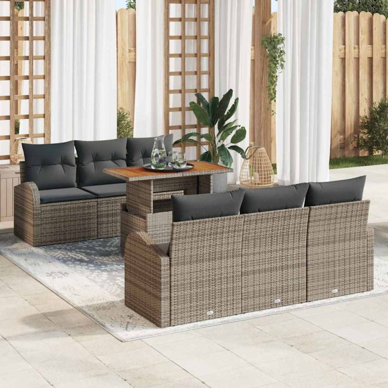vidaXL Set da pranzo da giardino 7 pezzi con cuscini grigi in rattan sintetico e acacia vidaXL Set da pranzo da giardino 7 pezzi con cuscini grigi in rattan sintetico e acacia