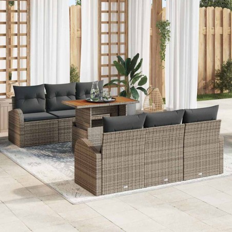 vidaXL Set da pranzo da giardino 7 pezzi con cuscini grigi in rattan sintetico e acacia