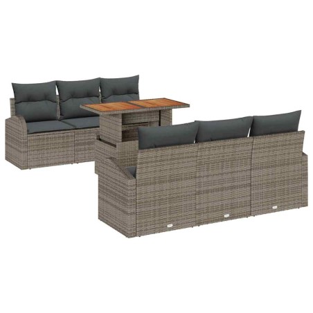 vidaXL Set da pranzo da giardino 7 pezzi con cuscini grigi in rattan sintetico e acacia