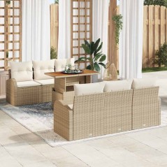 vidaXL Set da Pranzo da Giardino 7 Pezzi con Cuscini Beige in Rattan Sintetico e Acacia