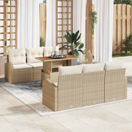 vidaXL Set da Pranzo da Giardino 7 Pezzi con Cuscini Beige in Rattan Sintetico e Acacia