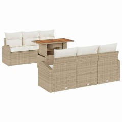 vidaXL Set da Pranzo da Giardino 7 Pezzi con Cuscini Beige in Rattan Sintetico e Acacia
