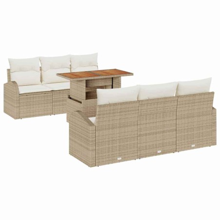 vidaXL Set da Pranzo da Giardino 7 Pezzi con Cuscini Beige in Rattan Sintetico e Acacia
