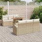 vidaXL Set da Pranzo da Giardino 7 Pezzi con Cuscini Beige in Rattan Sintetico e Acacia