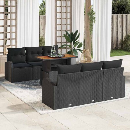 vidaXL Set da Pranzo da Giardino 7 Pezzi con Cuscini in Rattan Sintetico Nero e Acacia