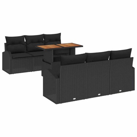 vidaXL Set da Pranzo da Giardino 7 Pezzi con Cuscini in Rattan Sintetico Nero e Acacia