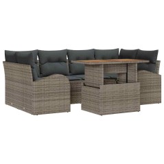 vidaXL Set da giardino 7 pezzi con cuscini grigi in polyrattan e acacia