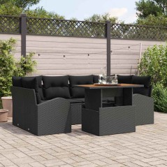 vidaXL Set da pranzo da giardino 7 pezzi con cuscini in rattan sintetico nero e legno di acacia