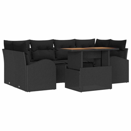 vidaXL Set da pranzo da giardino 7 pezzi con cuscini in rattan sintetico nero e legno di acacia