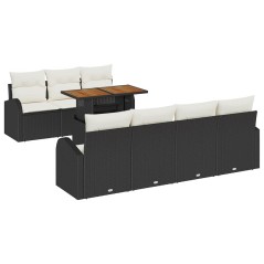 vidaXL Set da Pranzo da Giardino 8 Pezzi con Cuscini Neri in Rattan e Polietilene di Acacia.