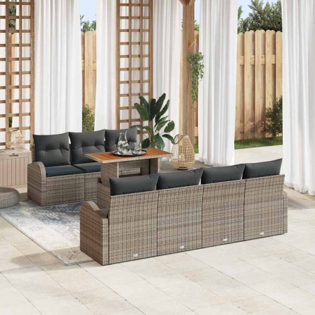 vidaXL Set da Pranzo da Giardino 8 Pezzi con Cuscini Grigio in Rattan Sintetico e Acacia
