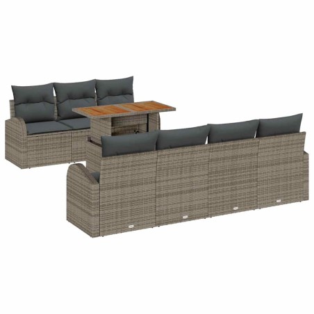 vidaXL Set da Pranzo da Giardino 8 Pezzi con Cuscini Grigio in Rattan Sintetico e Acacia