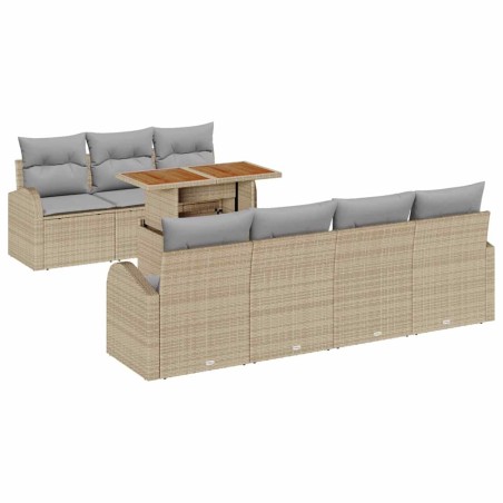 vidaXL Set da Pranzo da Giardino 8 Pezzi con Cuscini Beige in Rattan Sintetico e Acacia.