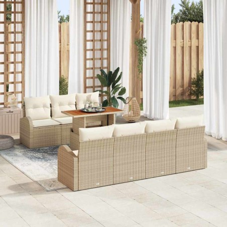 vidaXL Set da pranzo da giardino 8 pezzi con cuscini beige in polirattan e acacia