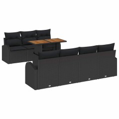 vidaXL Set da Pranzo da Giardino 8 Pezzi con Cuscini in Rattan Sintetico Nero e Acacia