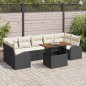 vidaXL Set da pranzo per il giardino di 8 pezzi con cuscini in polirattan nero e legno di acacia