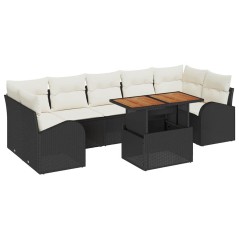 vidaXL Set da pranzo per il giardino di 8 pezzi con cuscini in polirattan nero e legno di acacia