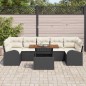vidaXL Set da pranzo per il giardino di 8 pezzi con cuscini in polirattan nero e legno di acacia