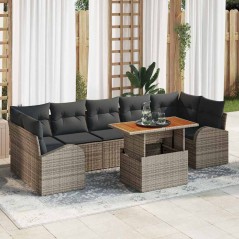 vidaXL Set da Pranzo da Giardino in 8 Pezzi con Cuscini Grigi in Rattan Sintetico e Legno di Acacia