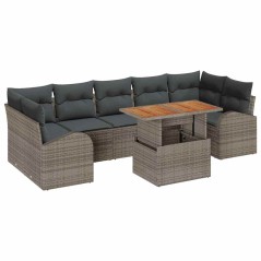 vidaXL Set da Pranzo da Giardino in 8 Pezzi con Cuscini Grigi in Rattan Sintetico e Legno di Acacia