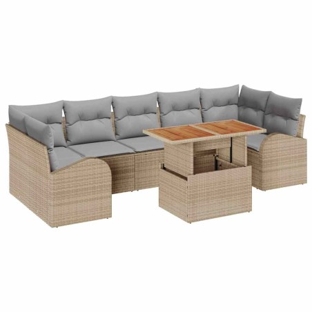 vidaXL Set da pranzo per giardino 8 pezzi con cuscini beige in polyrattan di acacia