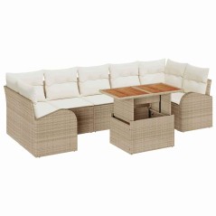 vidaXL Set da Pranzo da Giardino da 8 Pezzi con Cuscini Beige in Rattan Sintetico e Acacia.