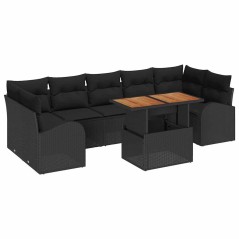 vidaXL Set Pranzo Giardino 8 Pezzi con Cuscini in Rattan Nero e Acacia