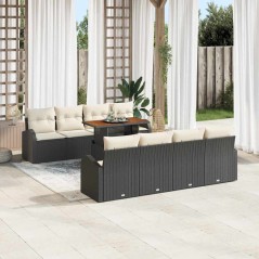 vidaXL Set di mobili da giardino da 9 pezzi con cuscini in rattan sintetico nero e acacia.