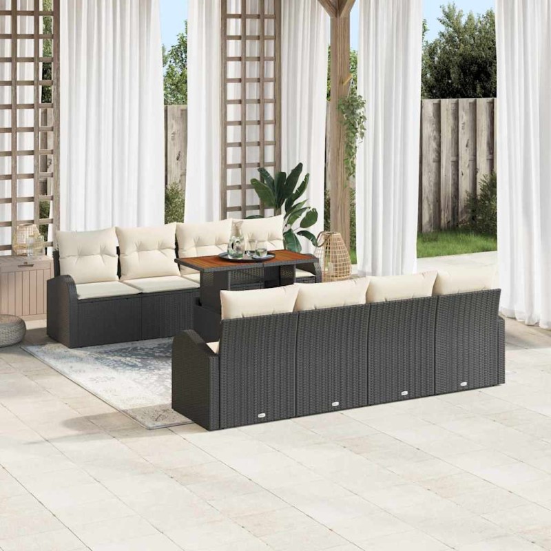 vidaXL Set di mobili da giardino da 9 pezzi con cuscini in rattan sintetico nero e acacia.