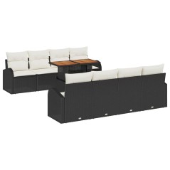 vidaXL Set di mobili da giardino da 9 pezzi con cuscini in rattan sintetico nero e acacia.