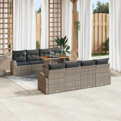 vidaXL Set da Pranzo da Giardino 9 Pezzi con Cuscini in Rattan Grigio e Acacia