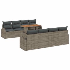 vidaXL Set da Pranzo da Giardino 9 Pezzi con Cuscini in Rattan Grigio e Acacia