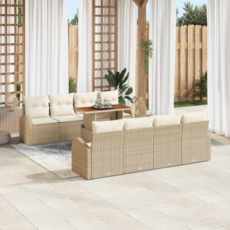 vidaXL Set pranzo da giardino 9 pezzi con cuscini in rattan sintetico beige e acacia.