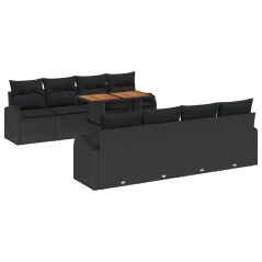 vidaXL Set da pranzo da giardino 9 pezzi con cuscini, rattan sintetico nero e acacia.