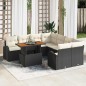 vidaXL Set da pranzo da giardino con 9 pezzi e cuscini neri in rattan sintetico e legno di acacia.