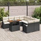 vidaXL Set da pranzo da giardino con 9 pezzi e cuscini neri in rattan sintetico e legno di acacia.