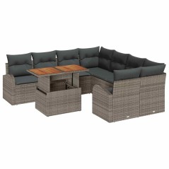 vidaXL Set da Pranzo da Giardino 9 Pezzi con Cuscini Grigi in Rattan e Acacia