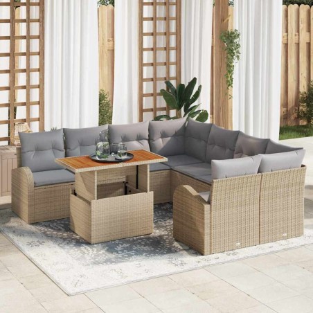 vidaXL Set da Pranzo da Giardino 9 Pezzi con Cuscini Beige in Rattan Sintetico e Acacia di