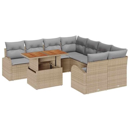 vidaXL Set da Pranzo da Giardino 9 Pezzi con Cuscini Beige in Rattan Sintetico e Acacia di