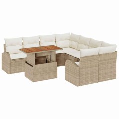 vidaXL Set di mobili da giardino da 9 pezzi con cuscini beige in rattan sintetico e legno di acacia