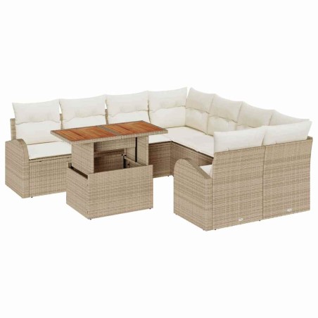 vidaXL Set di mobili da giardino da 9 pezzi con cuscini beige in rattan sintetico e legno di acacia