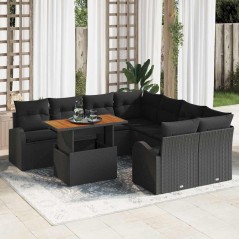 vidaXL Set da pranzo da giardino da 9 pezzi con cuscini in rattan sintetico nero e acacia