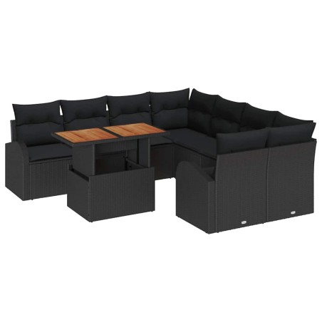 vidaXL Set da pranzo da giardino da 9 pezzi con cuscini in rattan sintetico nero e acacia